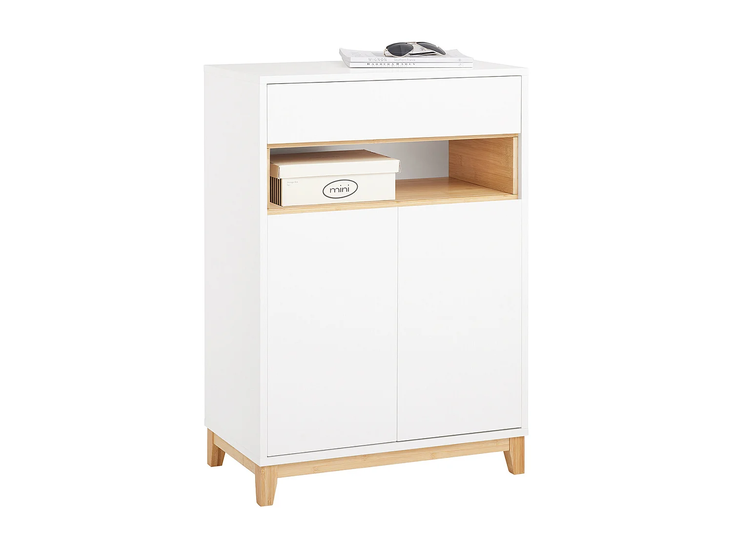 SoBuy Meuble Entrée Multifonctionnel avec Tiroir, 2 Portes et Étagères Réglables, L60xP34xH85 cm, FSB97-WN