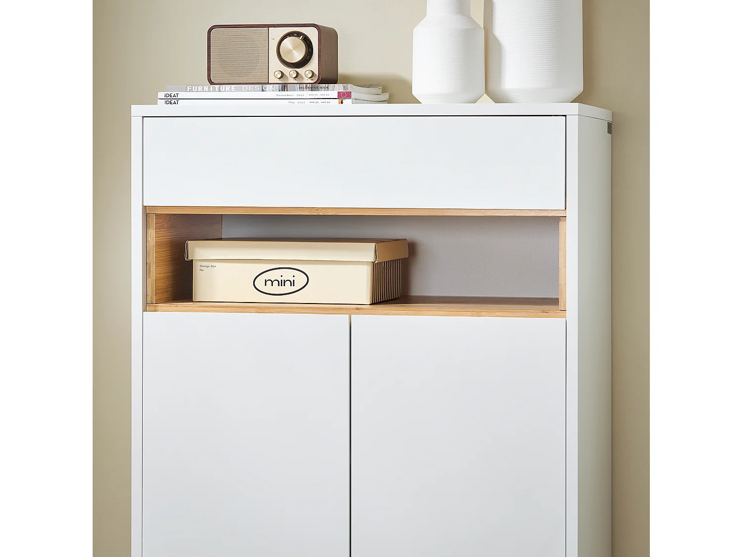 SoBuy Meuble Entrée Multifonctionnel avec Tiroir, 2 Portes et Étagères Réglables, L60xP34xH85 cm, FSB97-WN