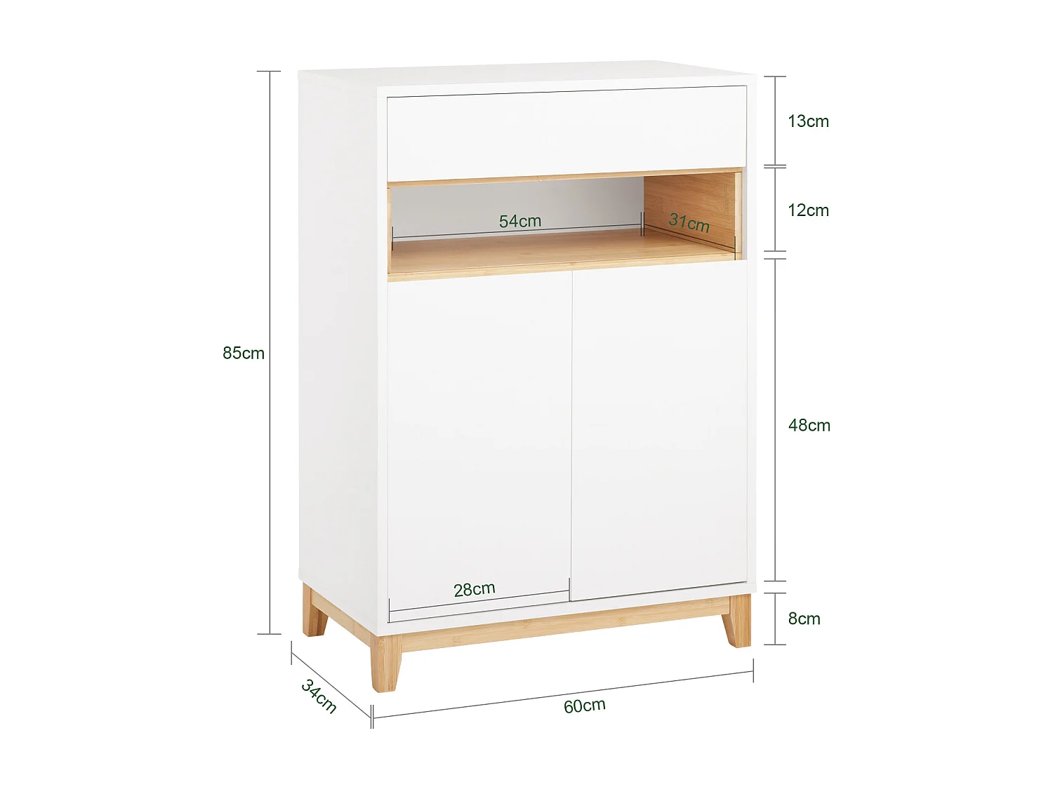 SoBuy Meuble Entrée Multifonctionnel avec Tiroir, 2 Portes et Étagères Réglables, L60xP34xH85 cm, FSB97-WN