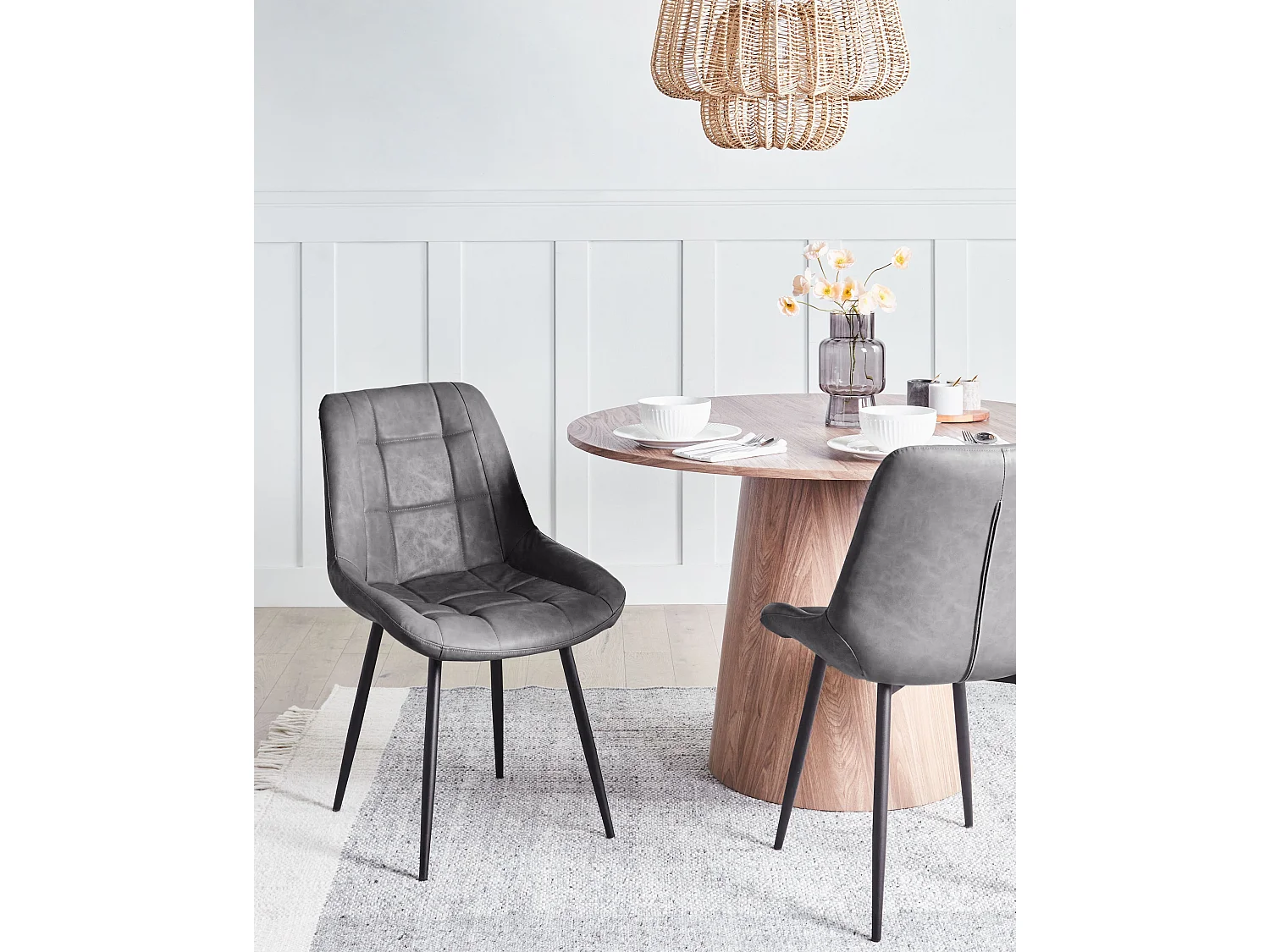 Lot de 2 chaises de salle à manger MELROSE Cuir PU Gris