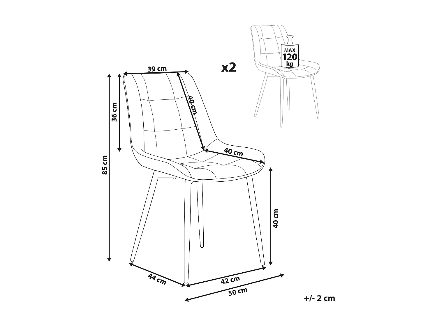 Lot de 2 chaises de salle à manger MELROSE Cuir PU Gris