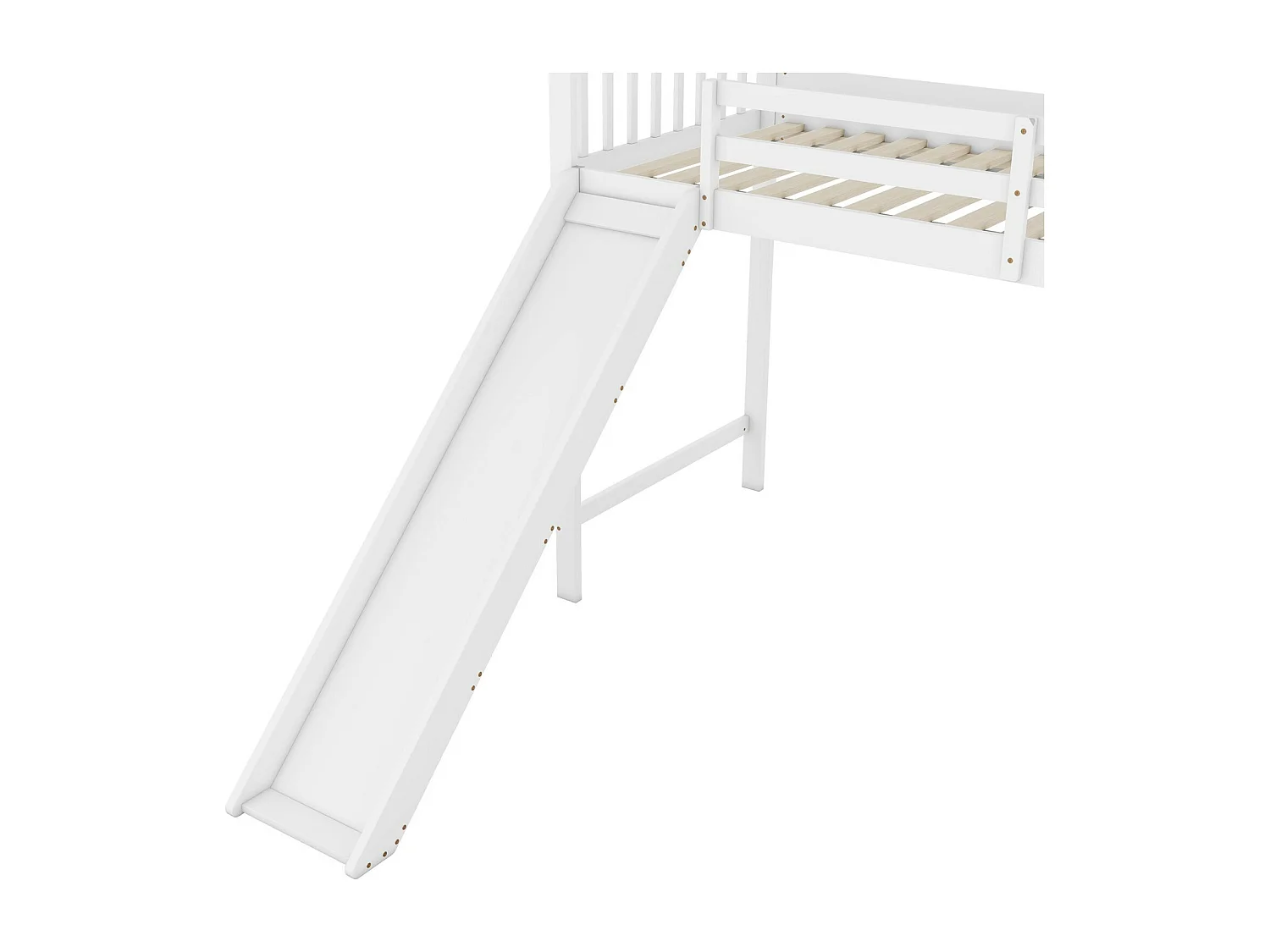 Lit mezzanine 90 x 200 cm avec toboggan et escalier de rangement - Pin et MDF - EN747 certifié - Blanc