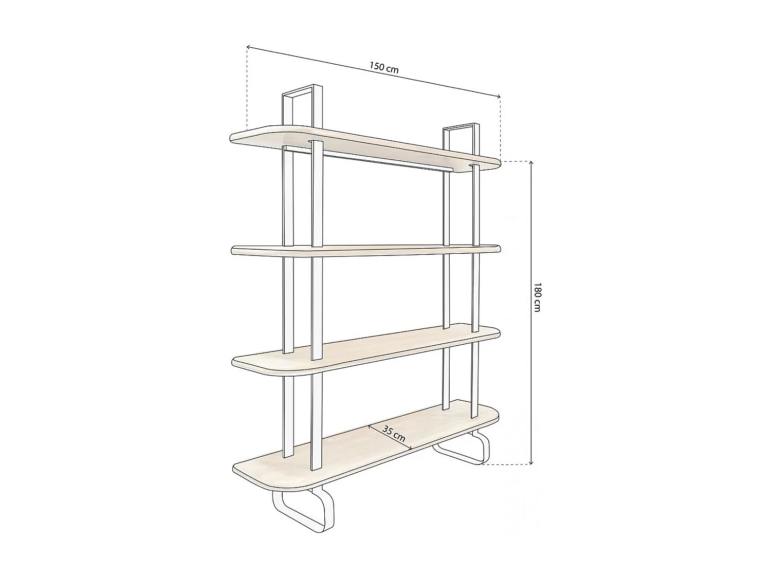 Estantería alta de 4 baldas en madera de roble y estructura en blanco 180 cm Padma Blanco - Roble