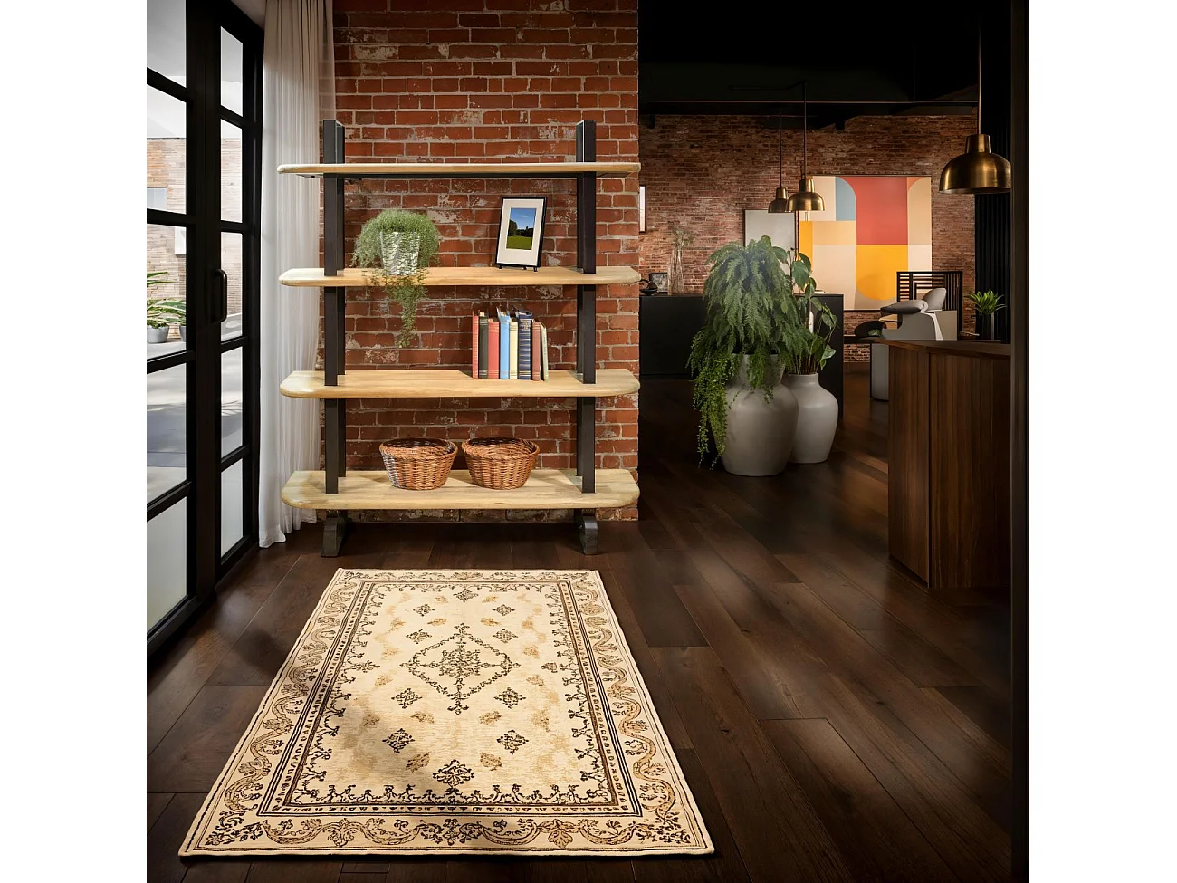 Estantería alta de 4 baldas en madera de roble y estructura en negro 180 cm Padma Negro - Roble