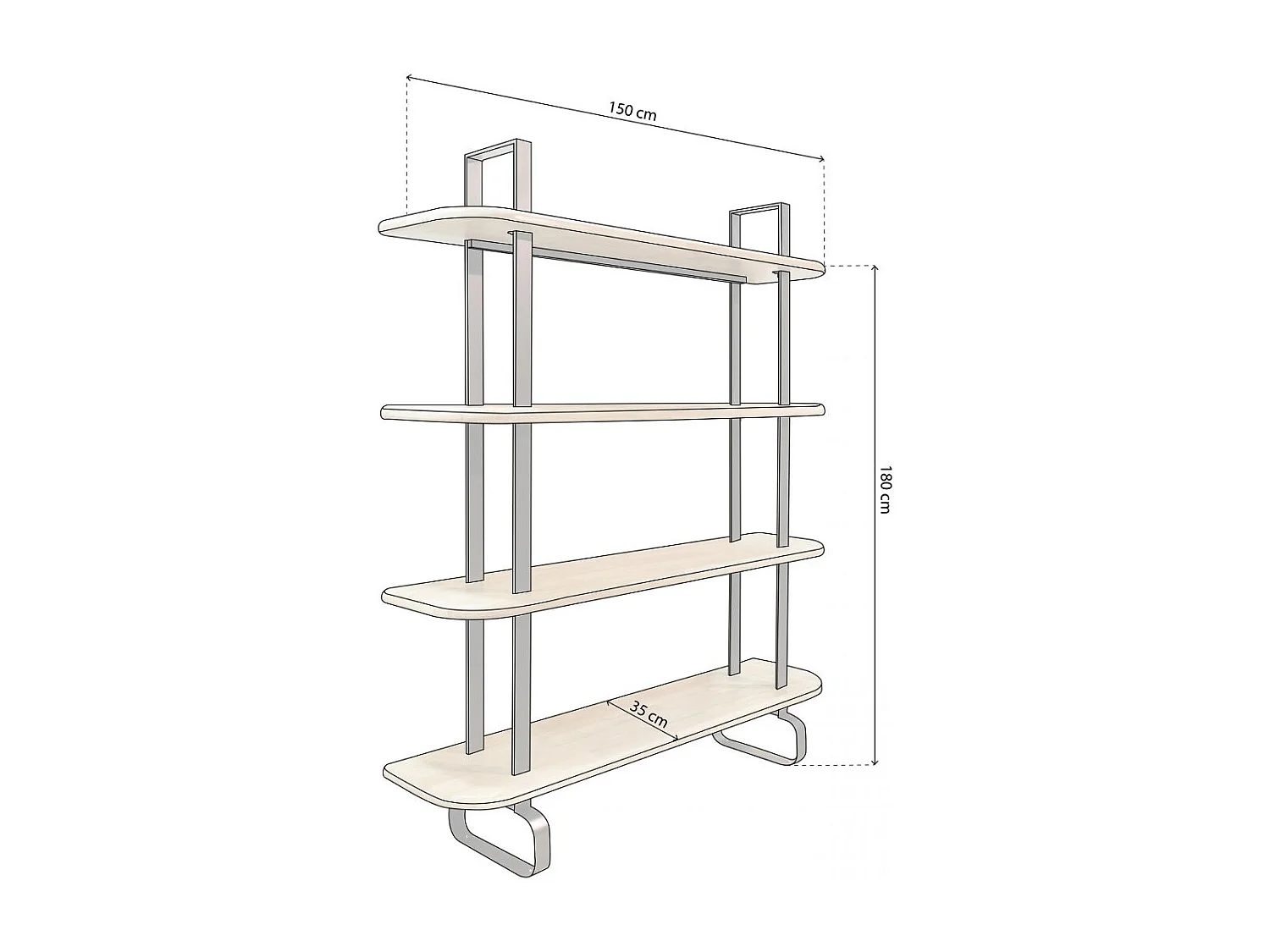 Estantería alta de 4 baldas en madera de roble y estructura en negro 180 cm Padma Negro - Roble