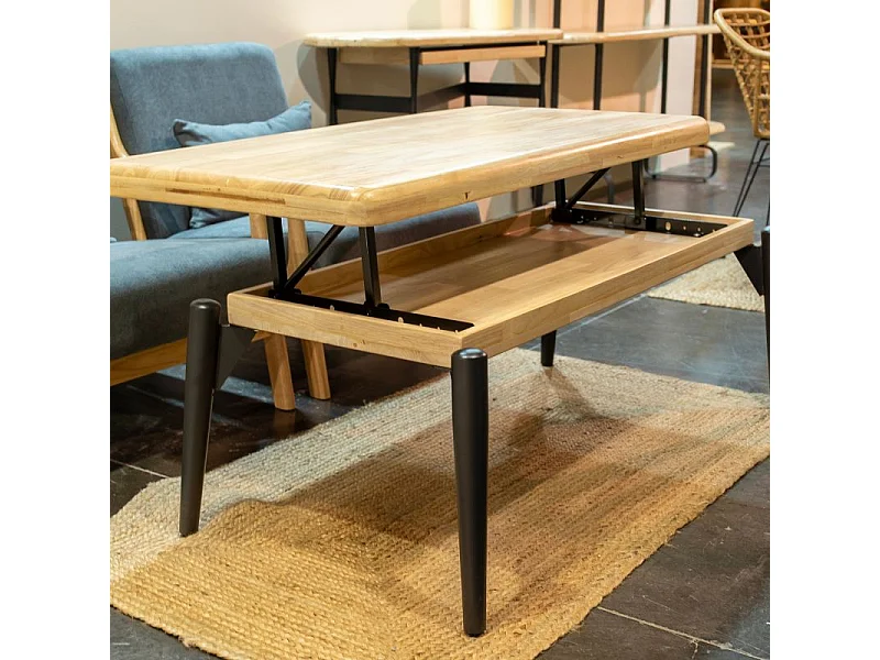 Mesa de centro elevable Padma Negro - Roble