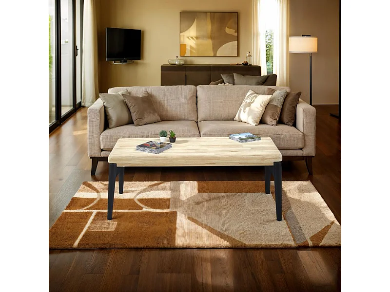 Mesa de centro elevable Padma Negro - Roble