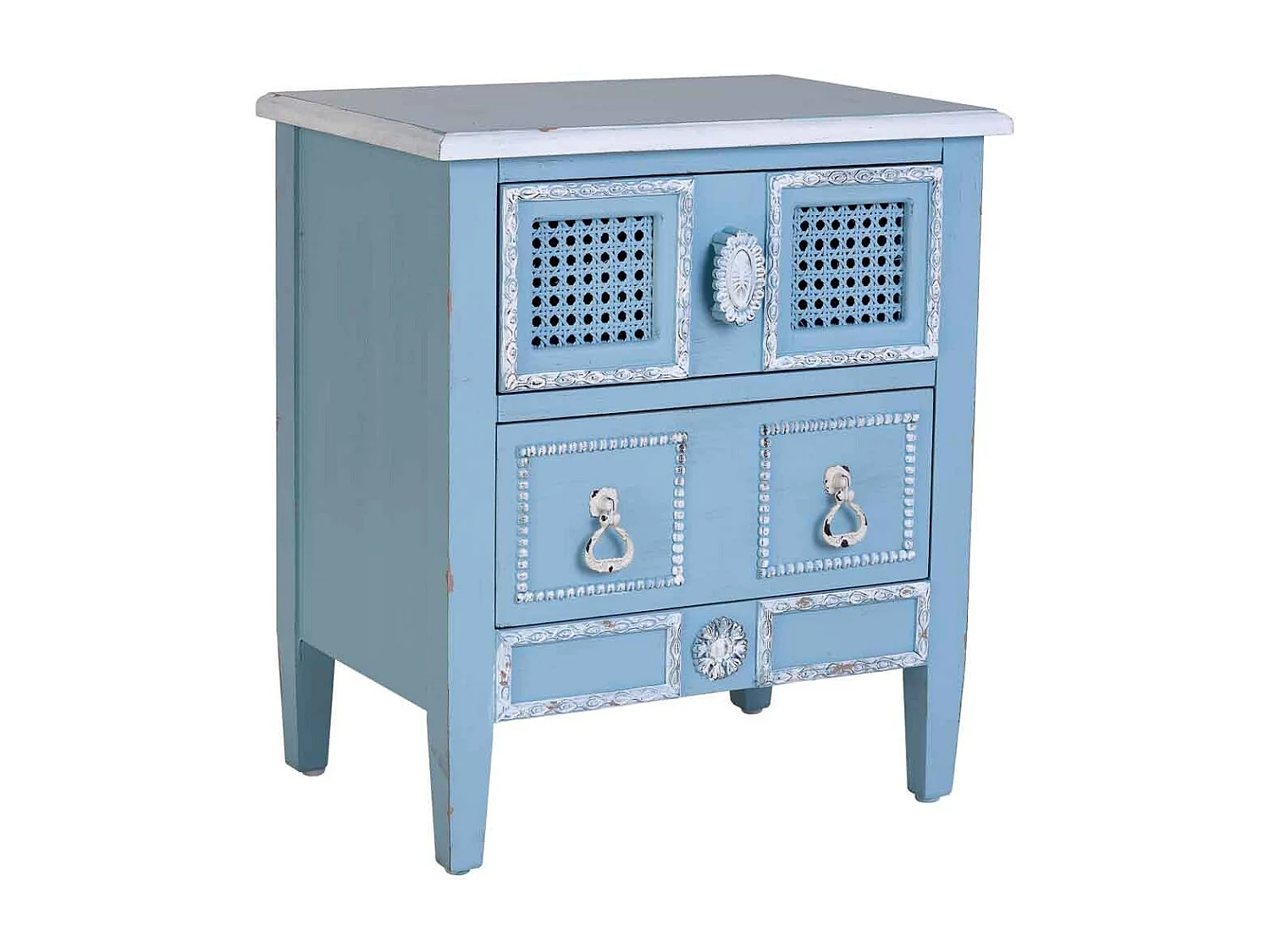 Mesa de cabeceira em madeira lacada azul 46x32x52h cm