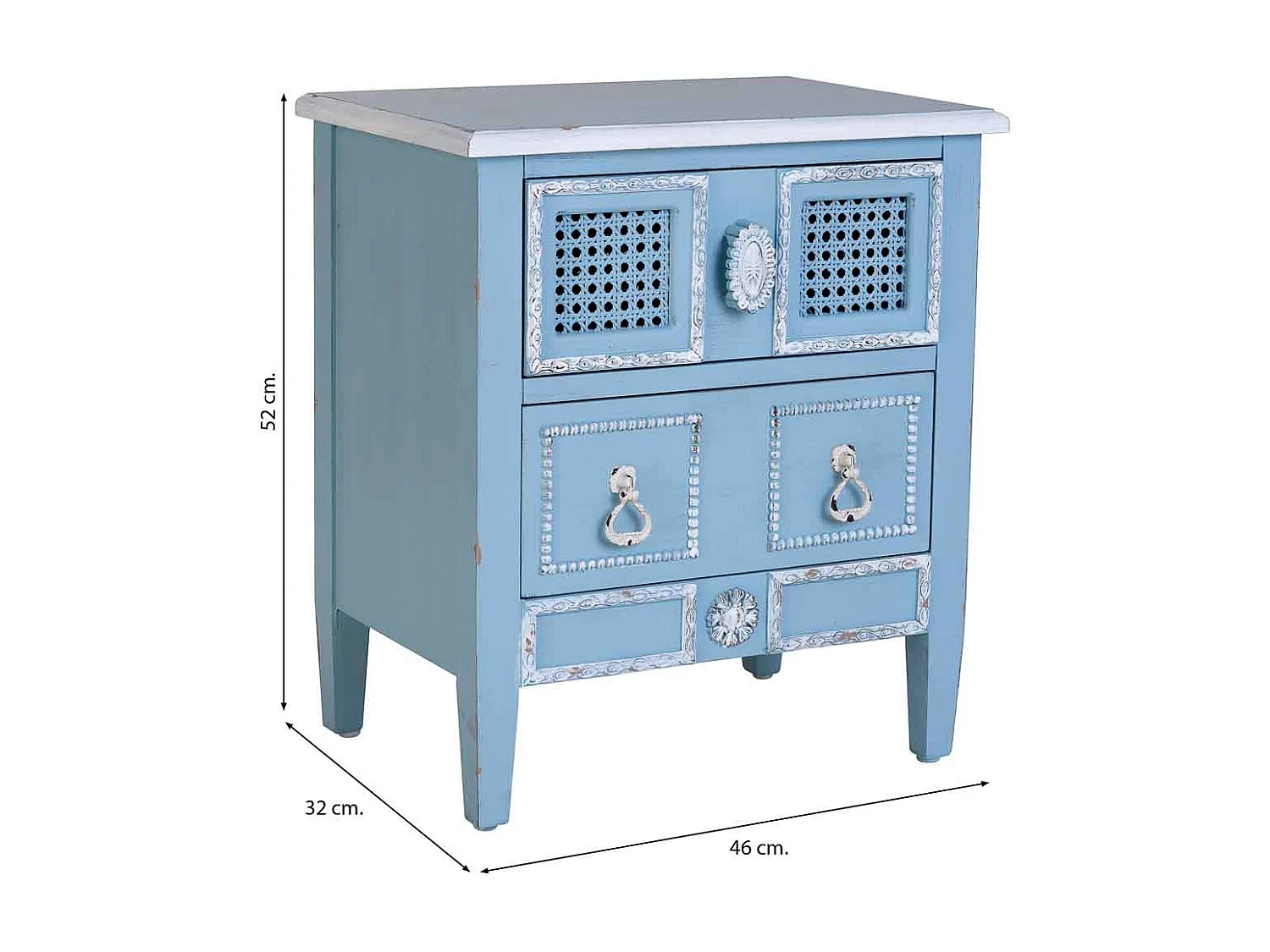 Mesa de cabeceira em madeira lacada azul 46x32x52h cm