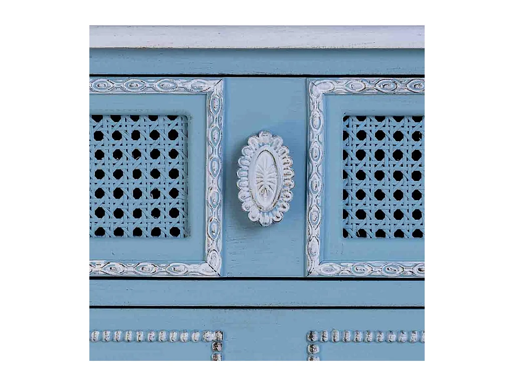 Mesa de cabeceira em madeira lacada azul 46x32x52h cm