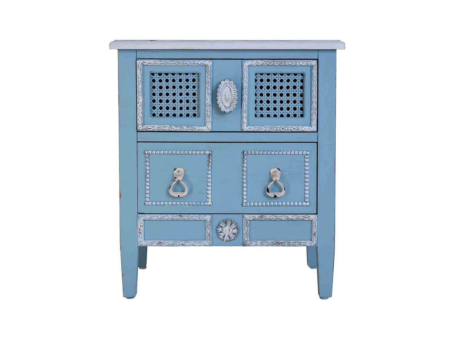 Table de chevet en bois laqué bleu 46x32x52h cm