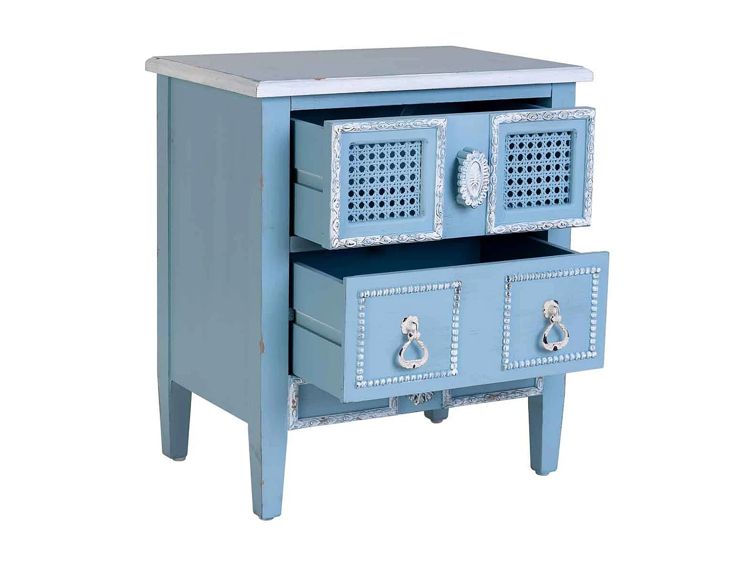 Comodino in legno laccato blu 46x32x52h cm