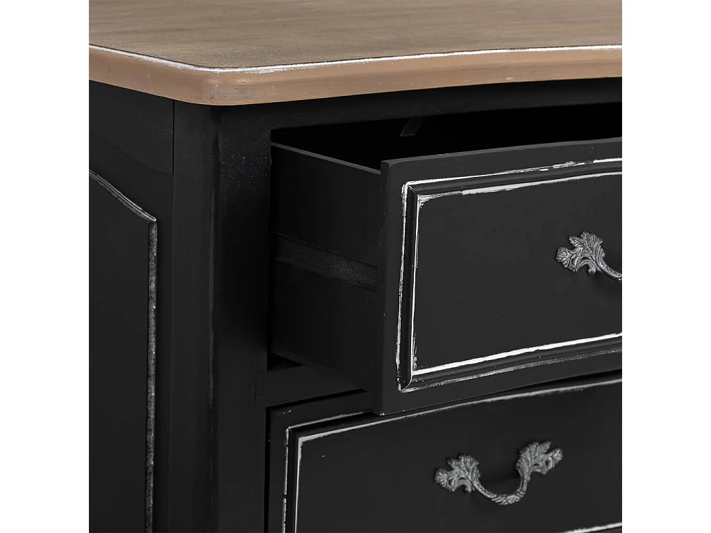 Cômoda de madeira lacada preta envelhecida com 9 gavetas 120x51x84h cm