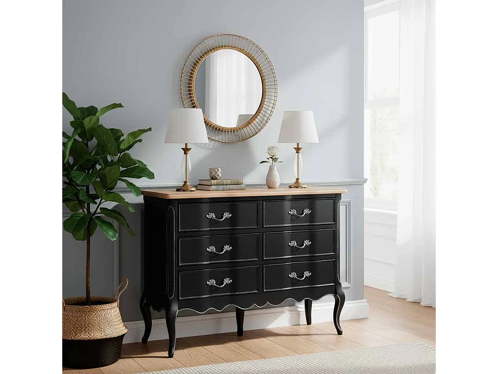 Comò in legno laccato nero invecchiato con 9 cassetti 120x51x84h cm