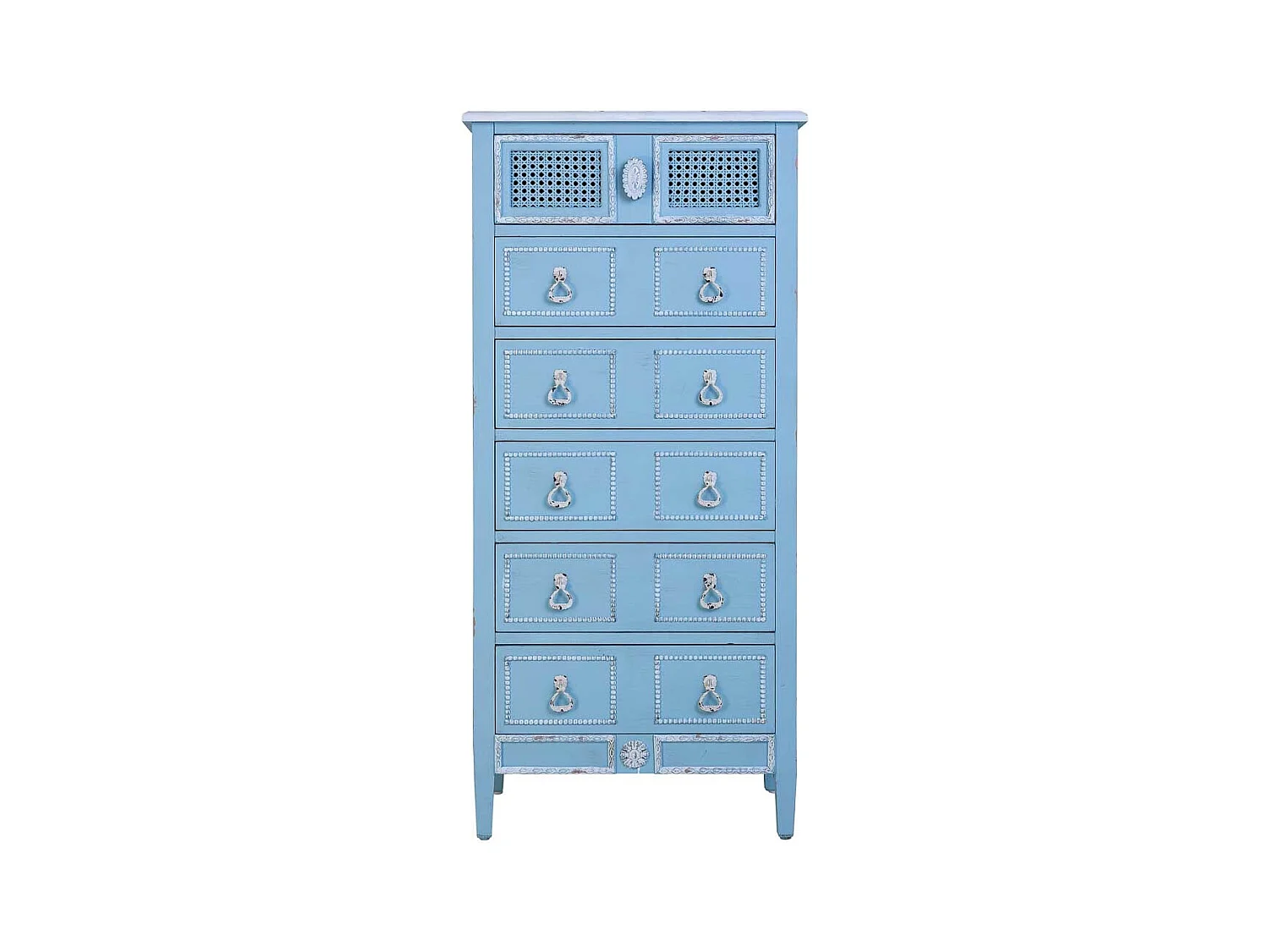 Commode en bois laqué bleu 56x36x119h cm