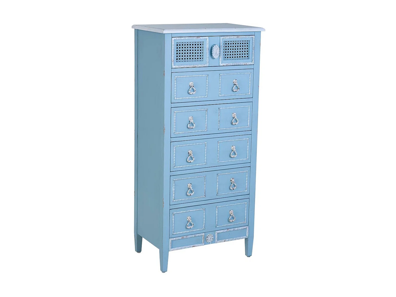 Blau lackierte Holzkommode 56x36x119h cm