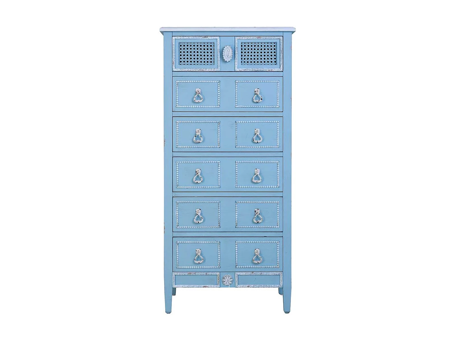 Cassettiera in legno laccato blu 56x36x119h cm