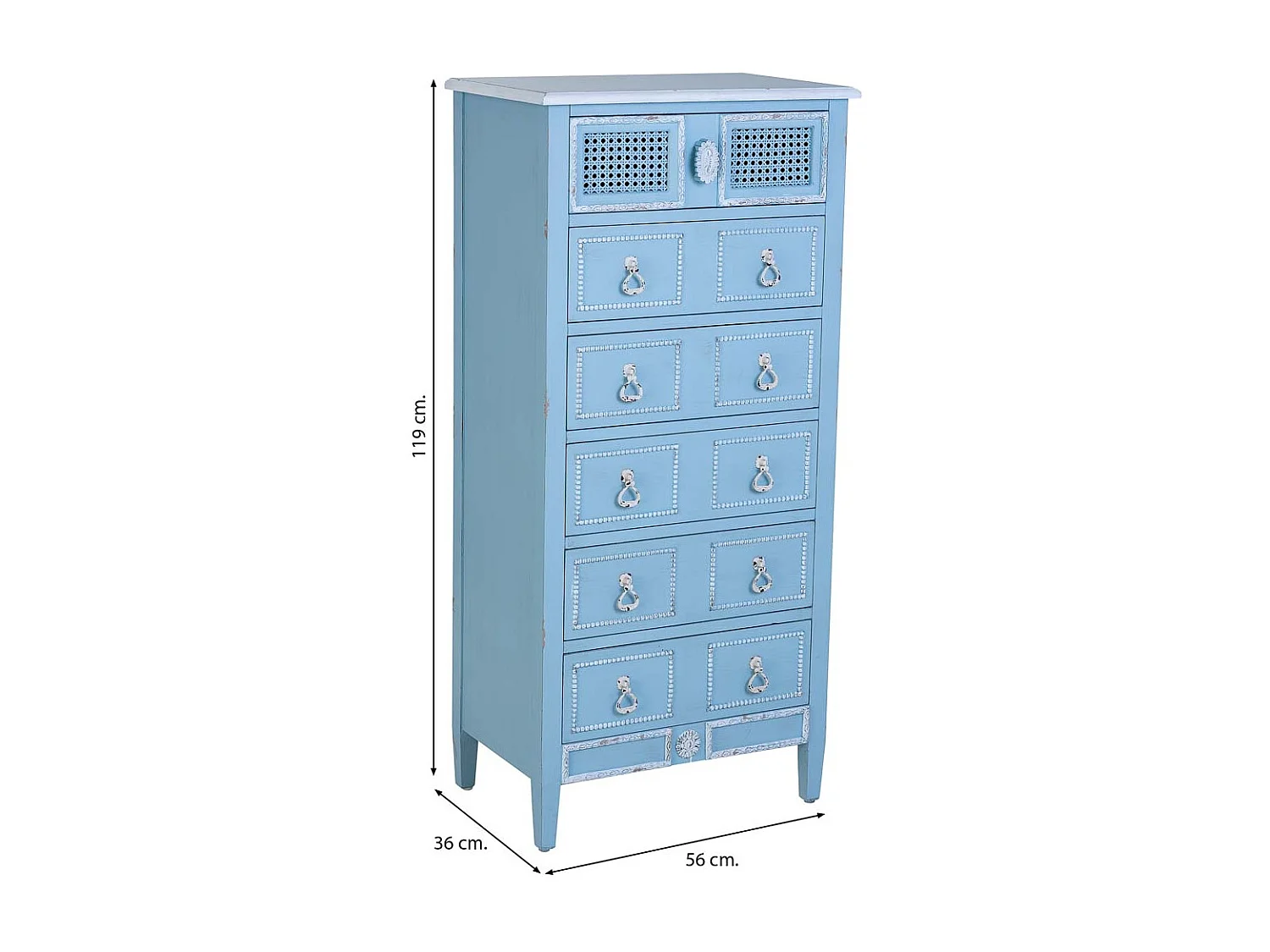 Cassettiera in legno laccato blu 56x36x119h cm