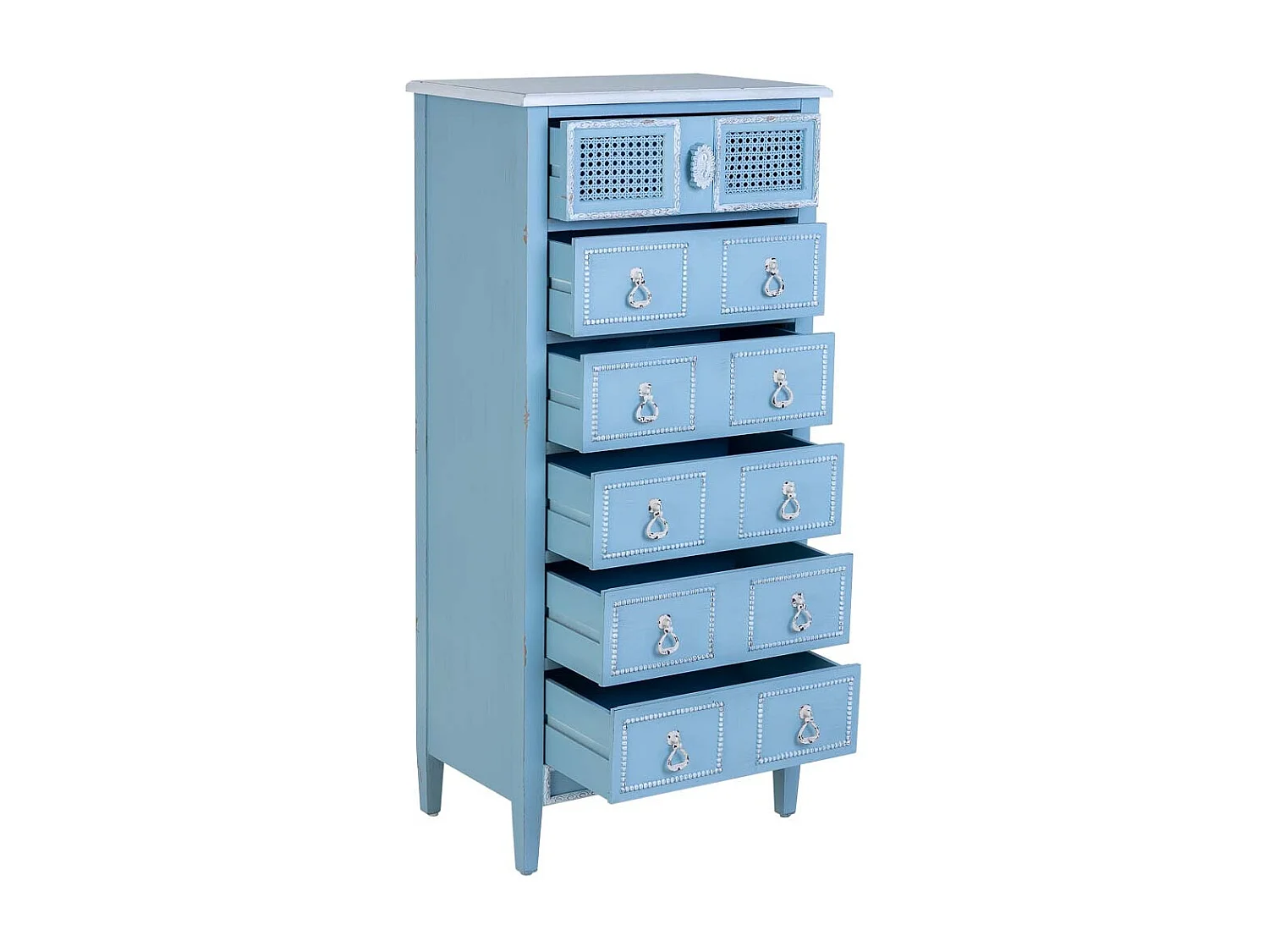 Cassettiera in legno laccato blu 56x36x119h cm