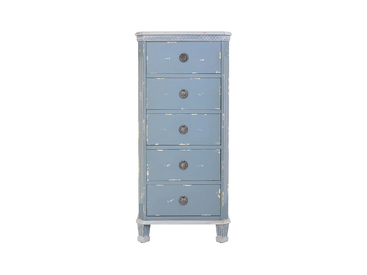 Commode en bois bleu avec 5 tiroirs 50x35x110h cm