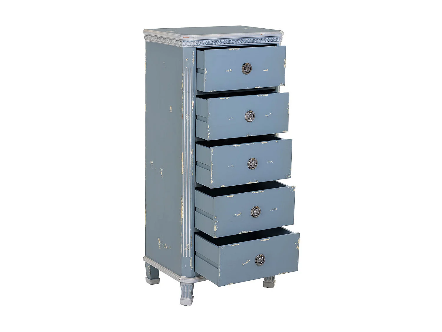 Cómoda em madeira azul com 5 gavetas 50x35x110h cm