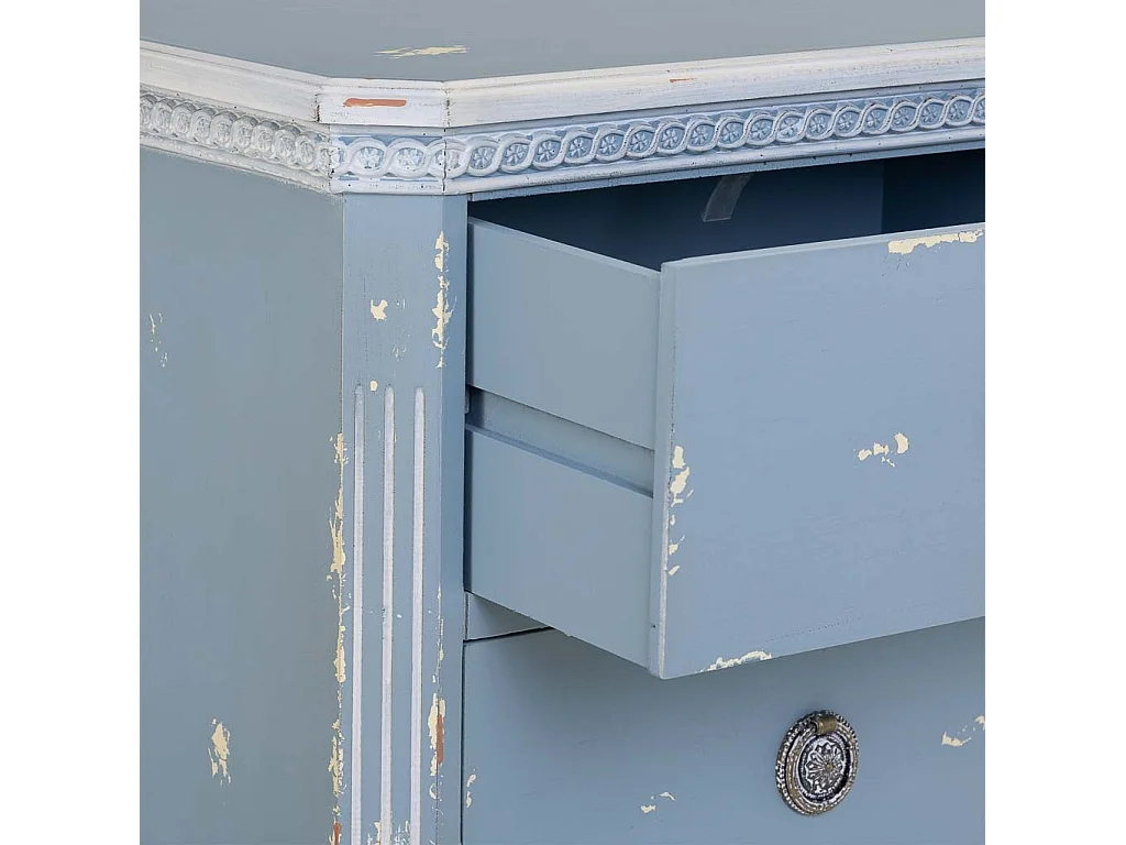 Cómoda em madeira azul com 5 gavetas 50x35x110h cm