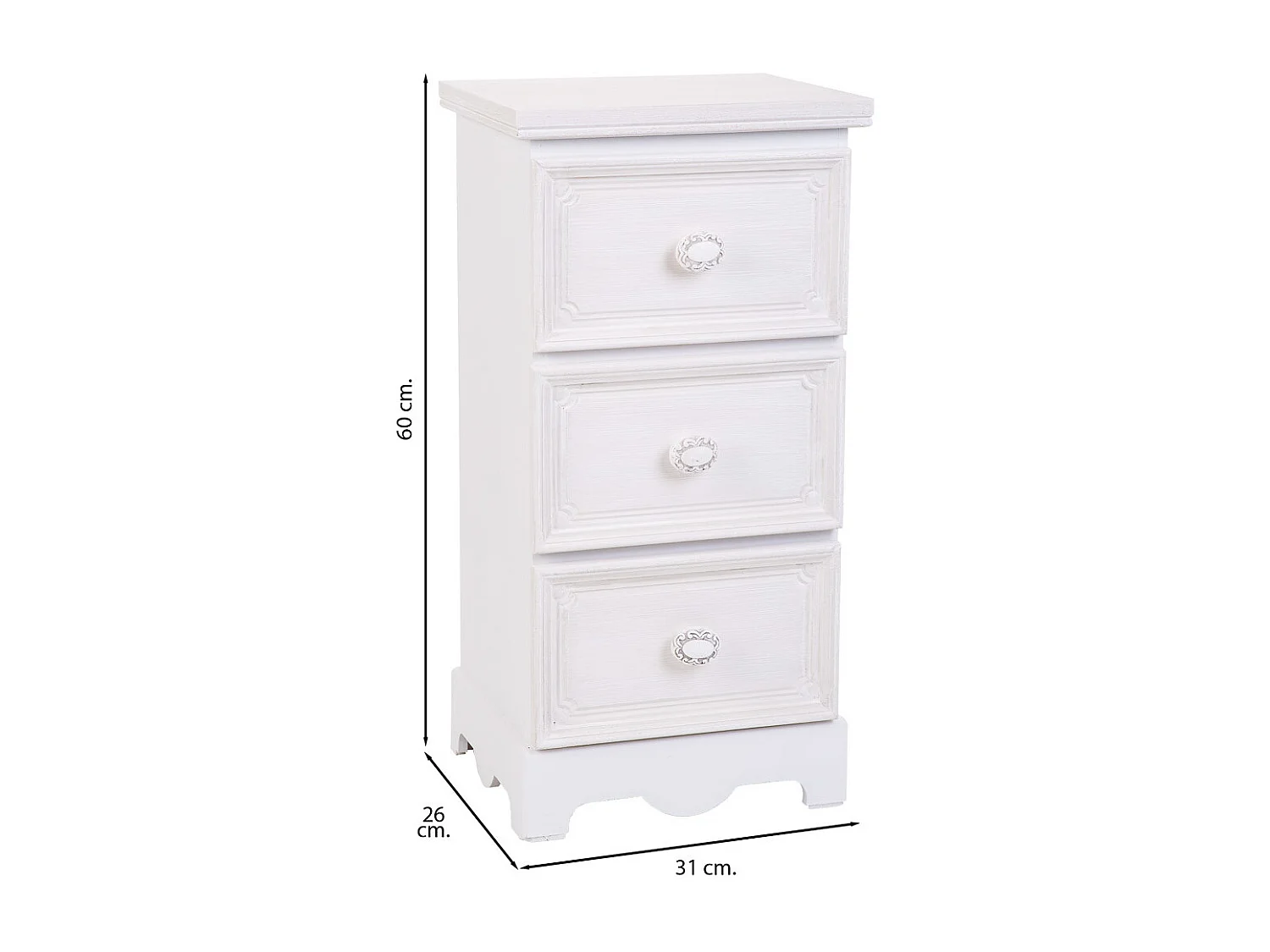 Meuble à tiroirs en bois blanc 31x26x60 h cm