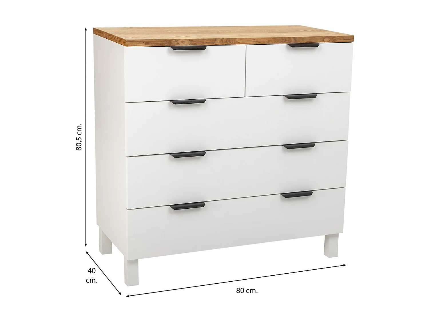 Cassettiera in legno con 5 cassetti 80x40x80,5h cm