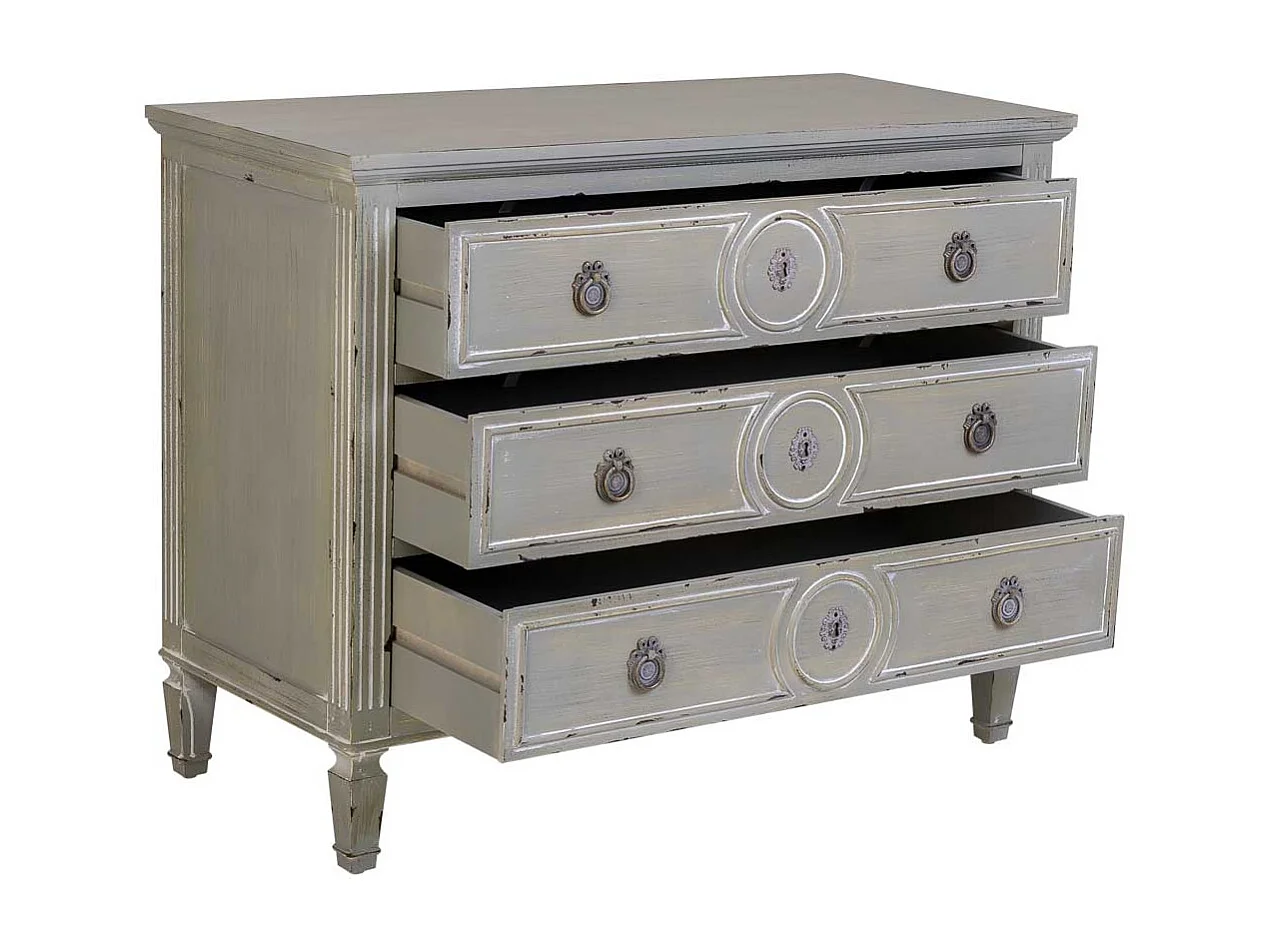 Cassettiera in legno con 3 cassetti grigio 102x46x80h cm