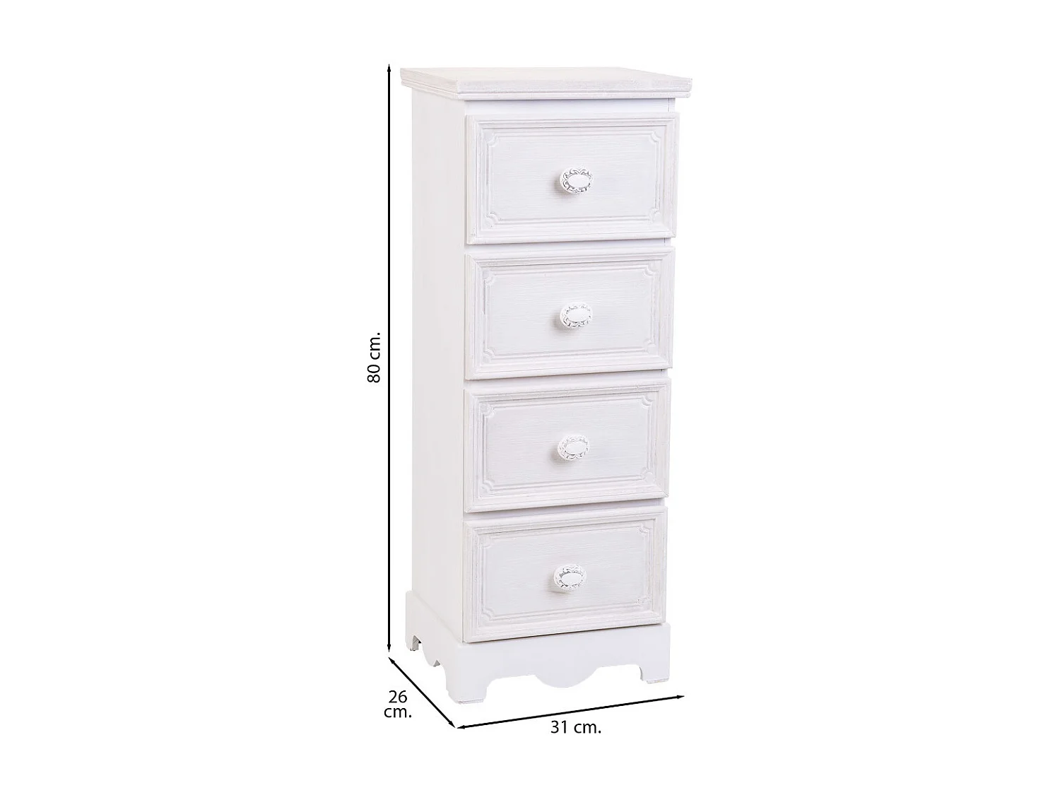 Gaveteiro de madeira branca 31x26x80h cm