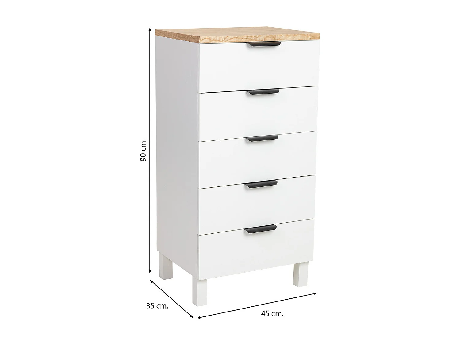 Chiffonnier en bois blanc 45x35x90