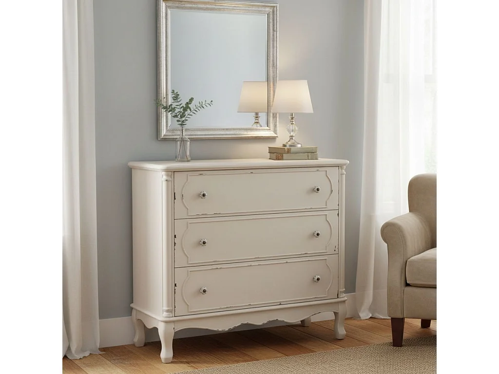 Commode en bois blanc vieilli avec 3 tiroirs 100x38x86,5h cm