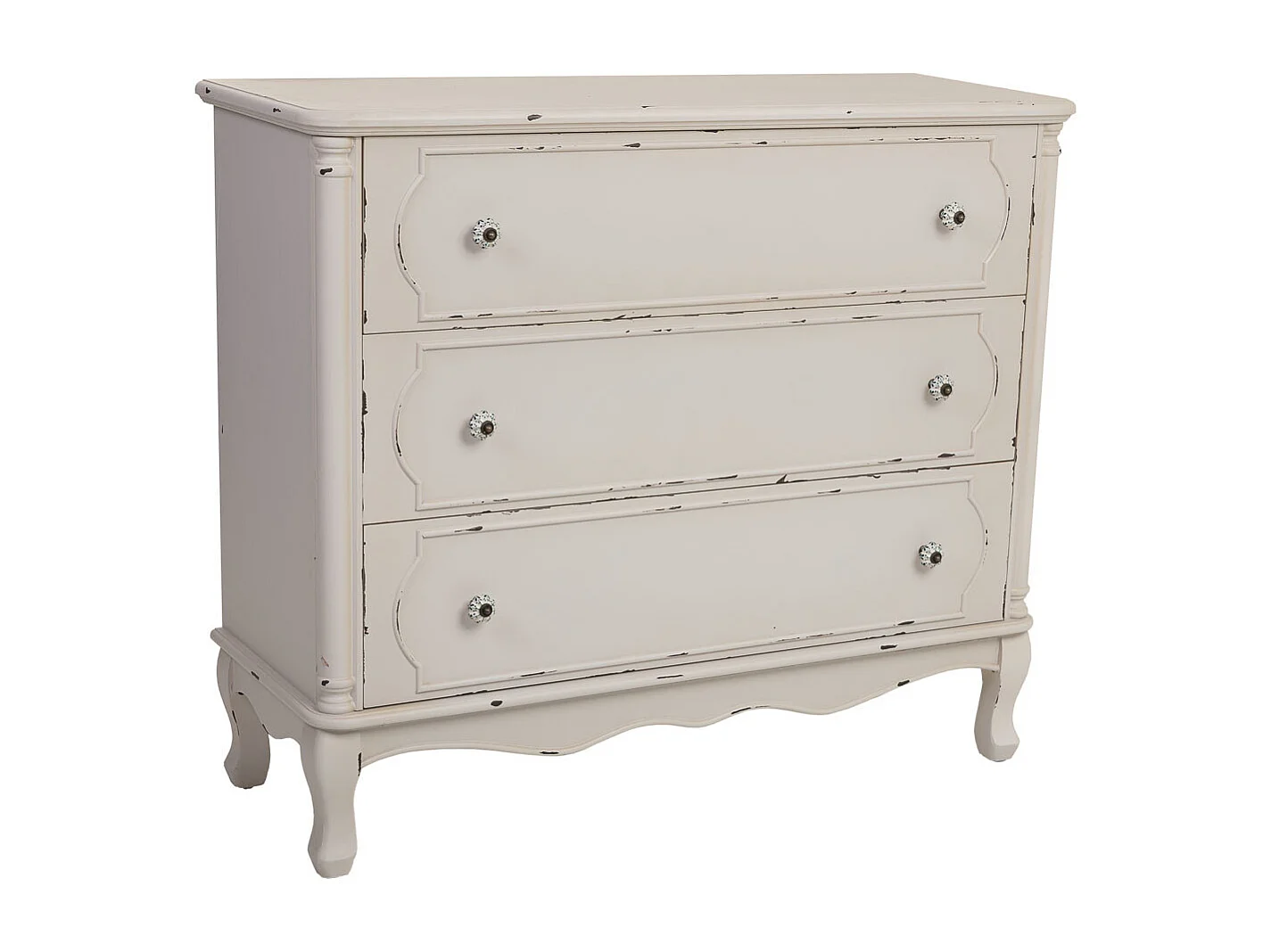 Commode en bois blanc vieilli avec 3 tiroirs 100x38x86,5h cm