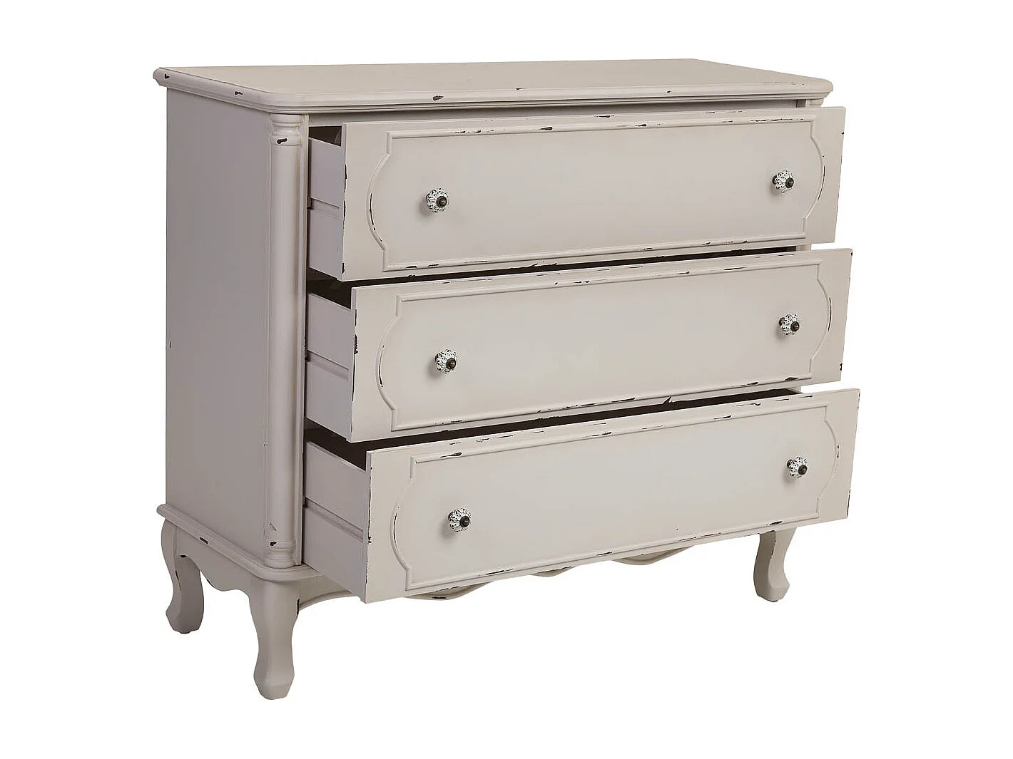 Commode en bois blanc vieilli avec 3 tiroirs 100x38x86,5h cm