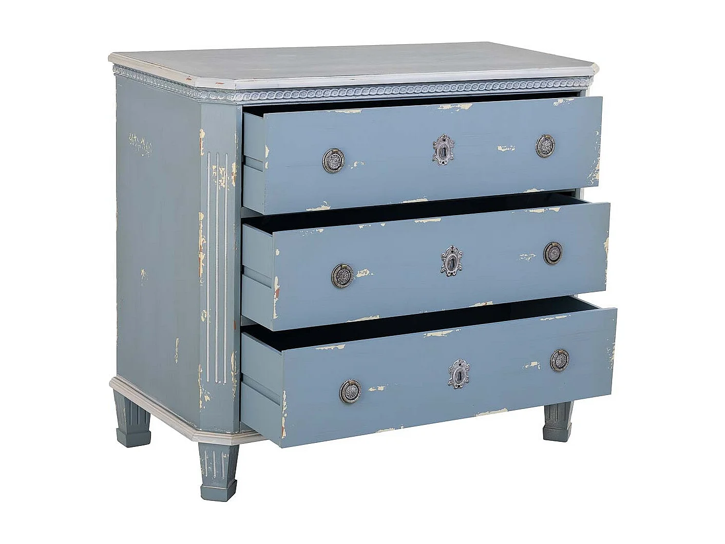 Cómoda em madeira azul com 3 gavetas 92x46x81h cm