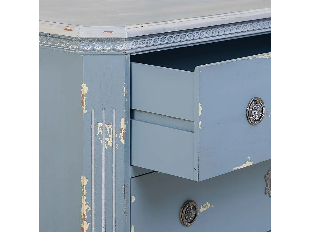 Cómoda em madeira azul com 3 gavetas 92x46x81h cm