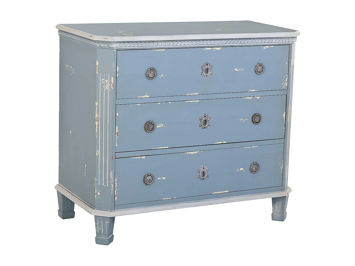Cómoda de madera de color azul con 3 cajones 92x46x81h cm