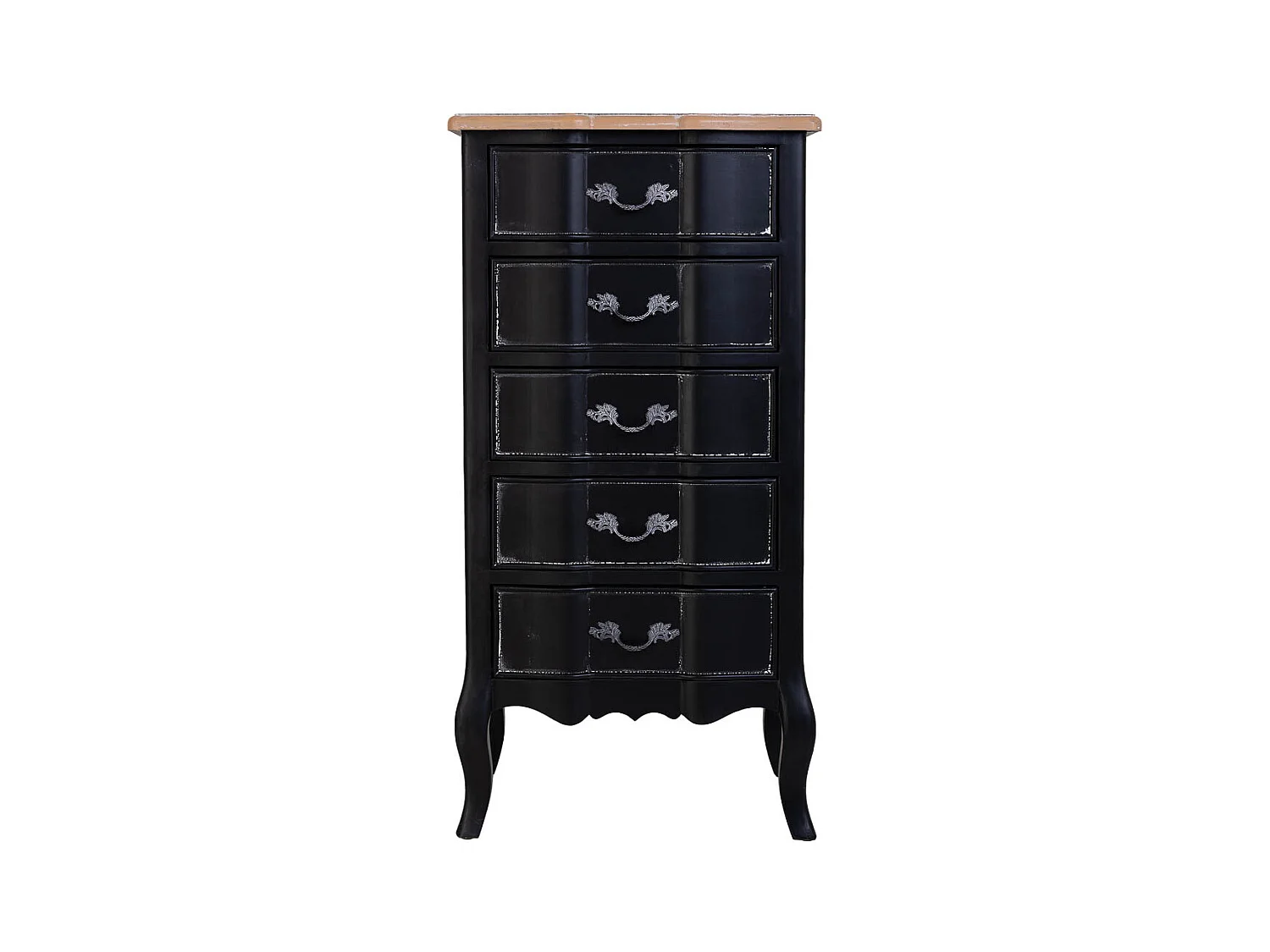 Commode en bois laqué noir vieilli avec 5 tiroirs 50x40x98h cm