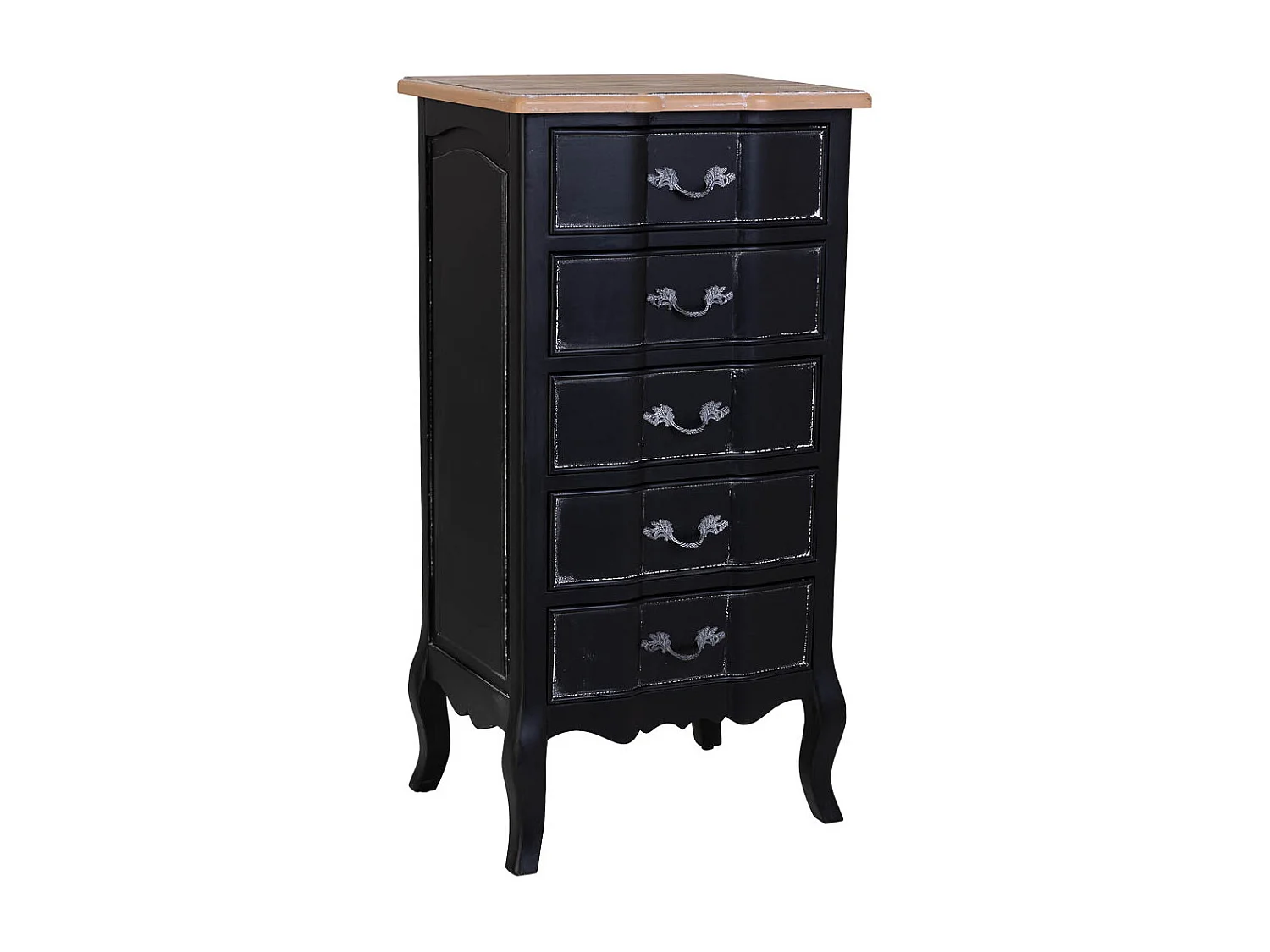 Commode en bois laqué noir vieilli avec 5 tiroirs 50x40x98h cm