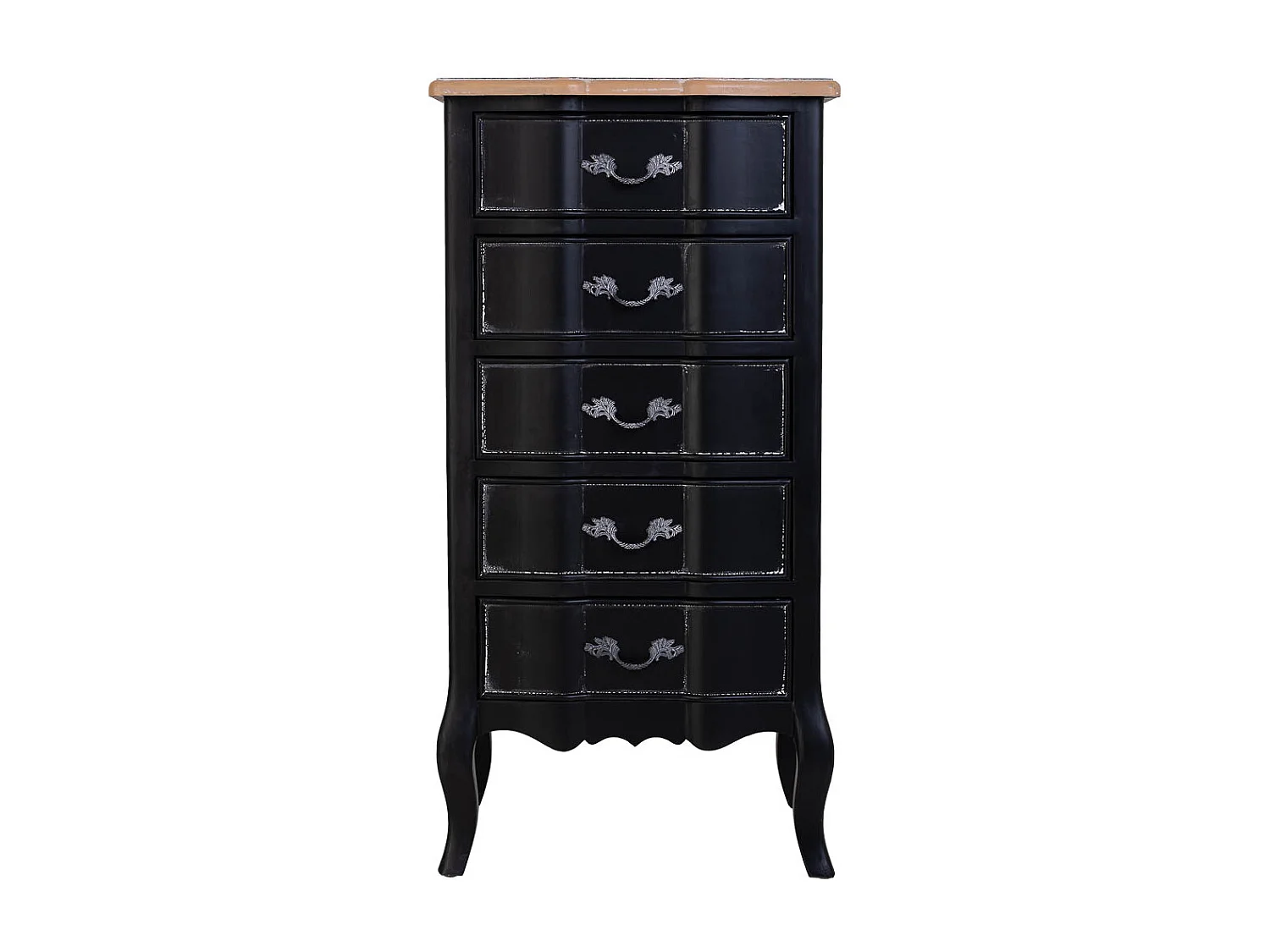 Commode en bois laqué noir vieilli avec 5 tiroirs 50x40x98h cm
