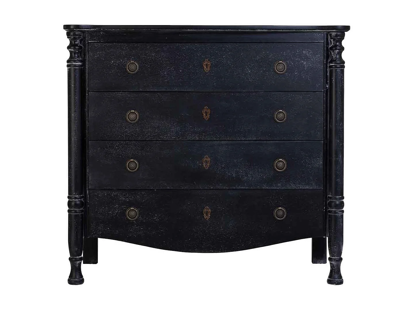 Commode en bois laqué noir vieilli avec 4 tiroirs 100x40x90h cm