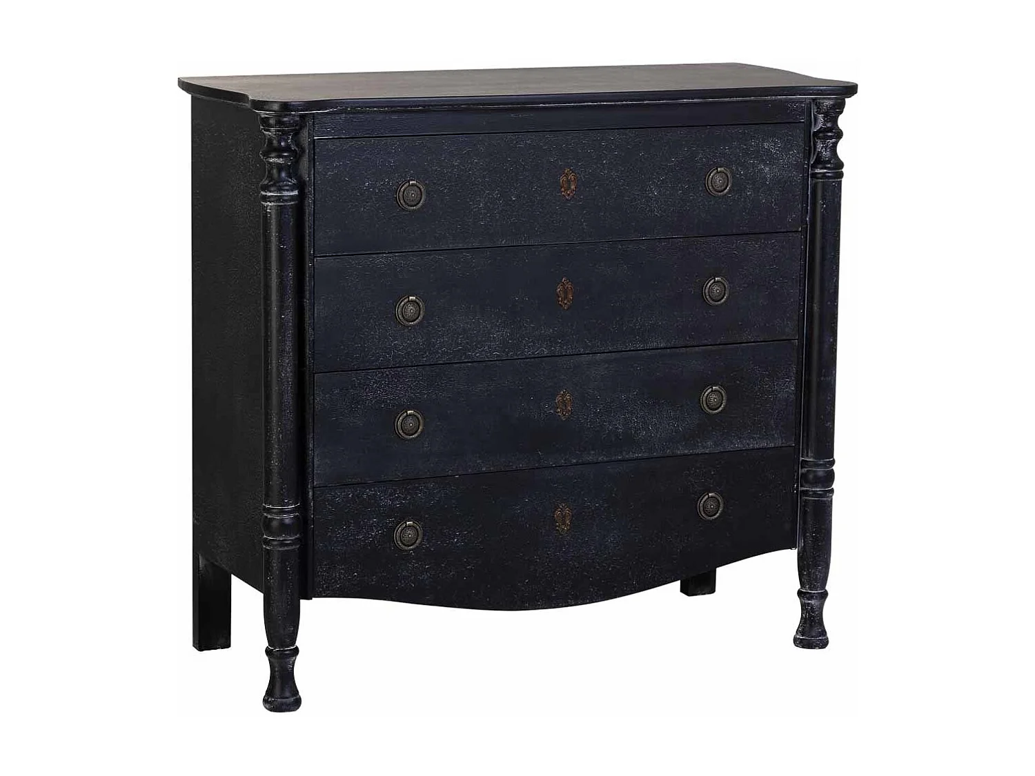 Commode en bois laqué noir vieilli avec 4 tiroirs 100x40x90h cm