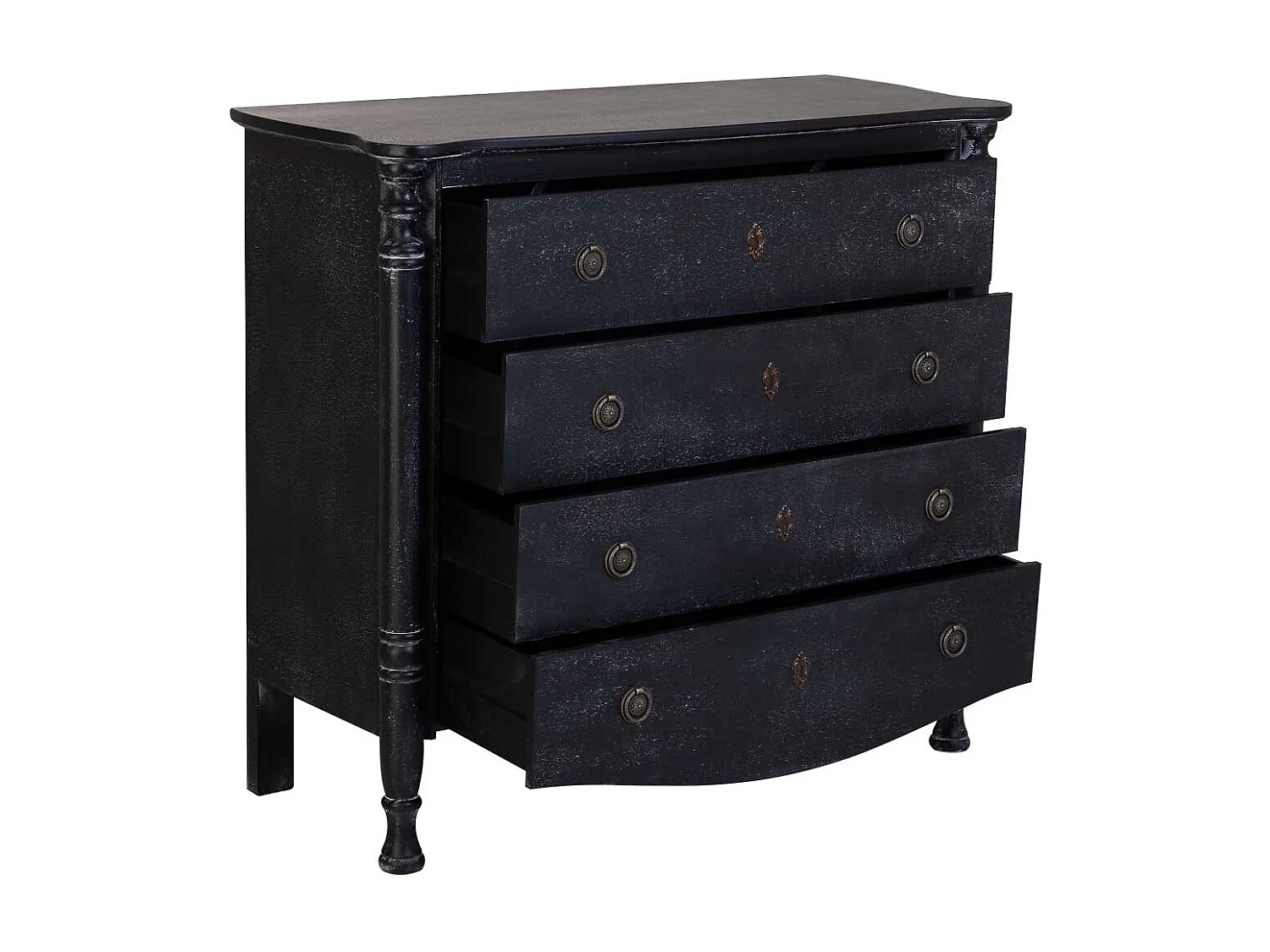 Commode en bois laqué noir vieilli avec 4 tiroirs 100x40x90h cm