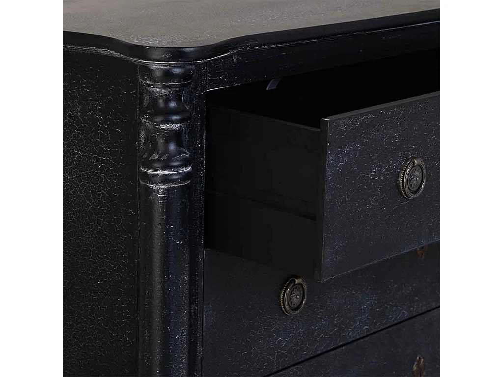 Commode en bois laqué noir vieilli avec 4 tiroirs 100x40x90h cm