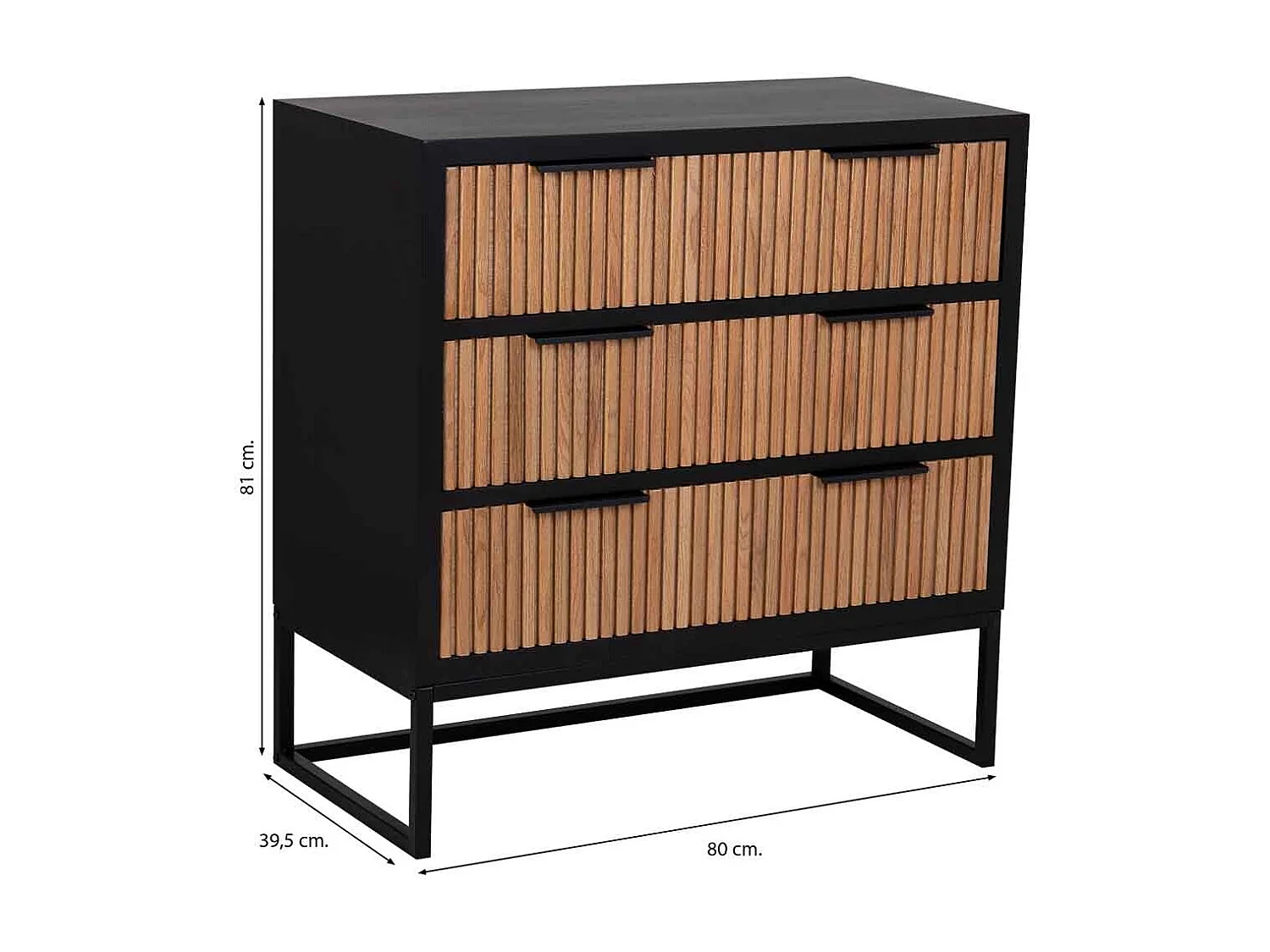 Kommode mit 3 Schubladen aus Holz und Metall 80x39,5x81h cm