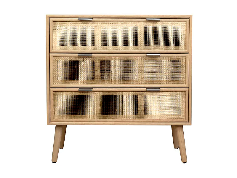 Braune Kommode mit 3 Schubladen aus Holz und Rattangitter 75x35x78h cm