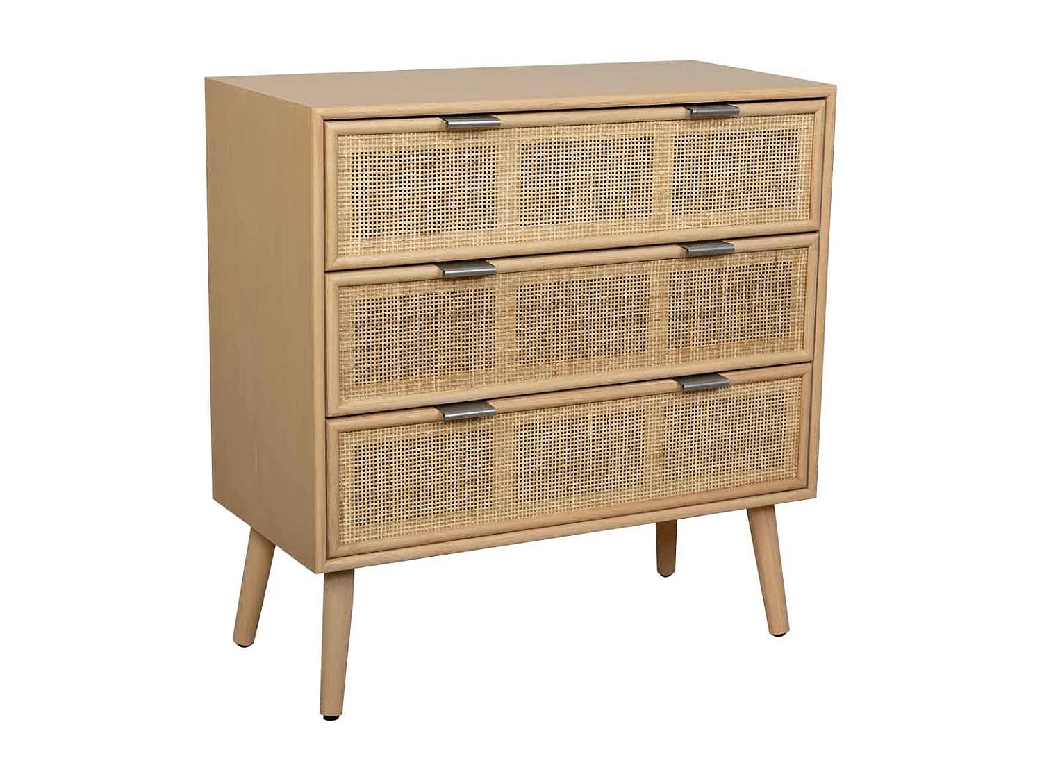 Cómoda de treliça de madeira e rattan castanho  75x35x78h cm