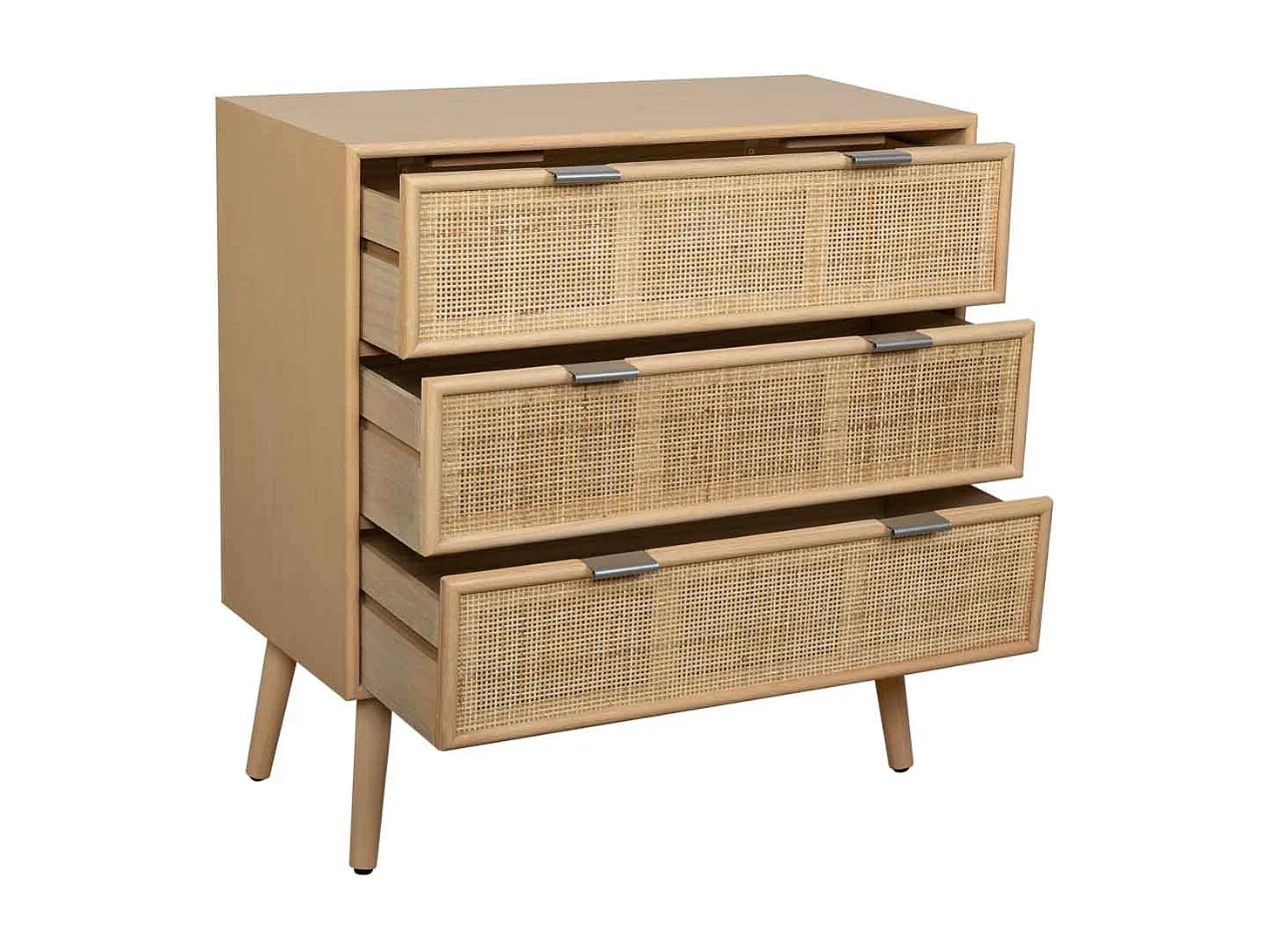 Cómoda de treliça de madeira e rattan castanho  75x35x78h cm