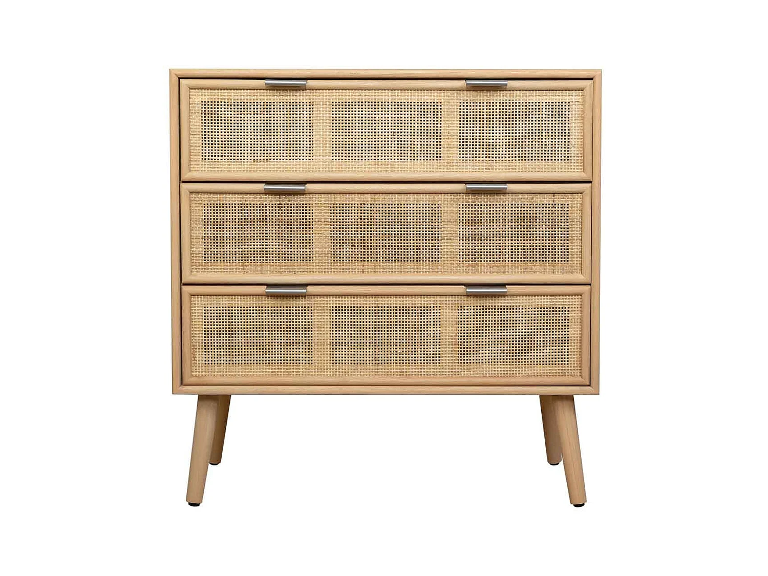 Braune Kommode mit 3 Schubladen aus Holz und Rattangitter 75x35x78h cm