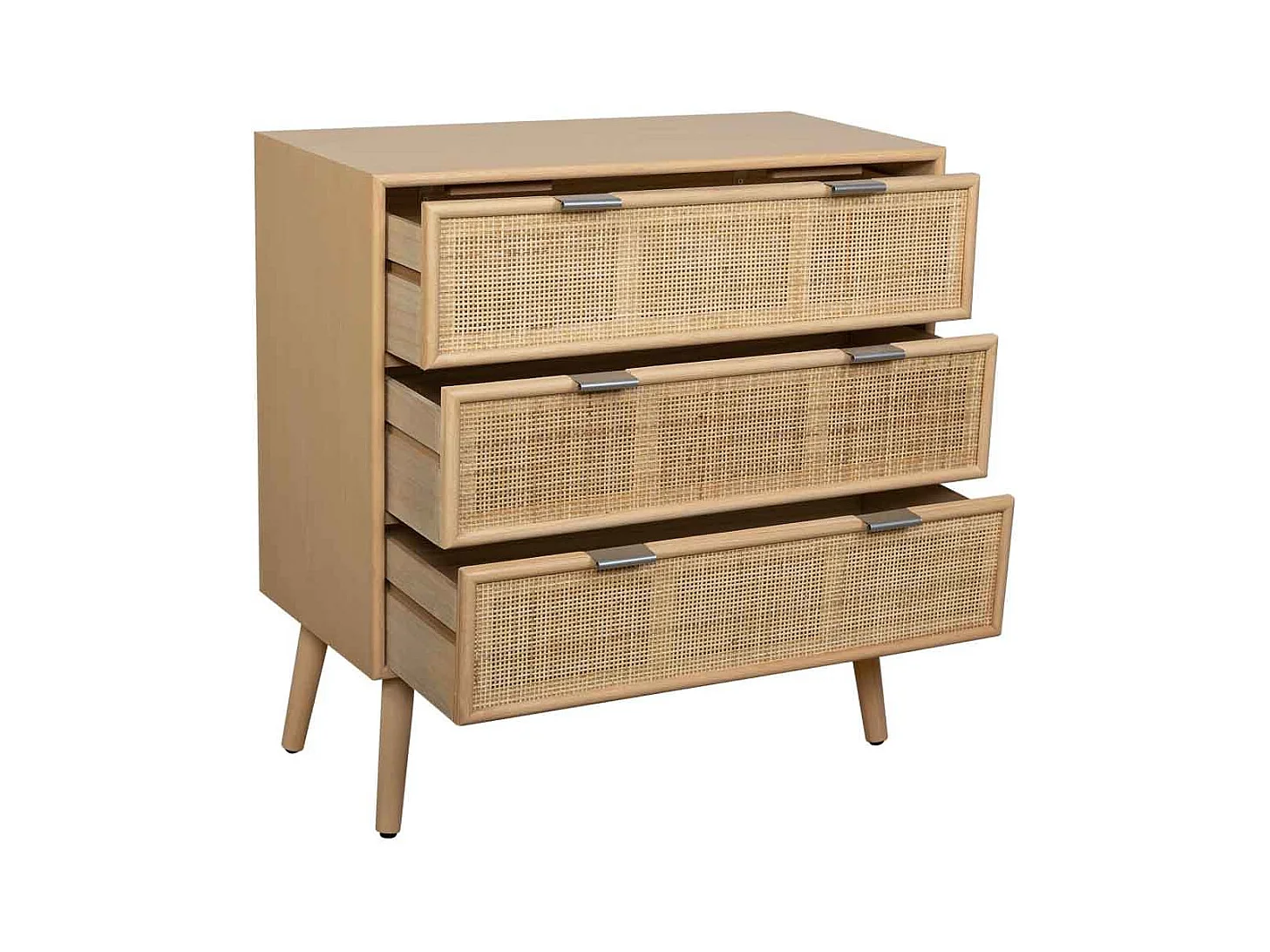 Braune Kommode mit 3 Schubladen aus Holz und Rattangitter 75x35x78h cm